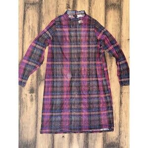 Torrid Mini Mesh Mock Neck Dress Size 3X Long Sleeve Pink Green Plaid Long Slv